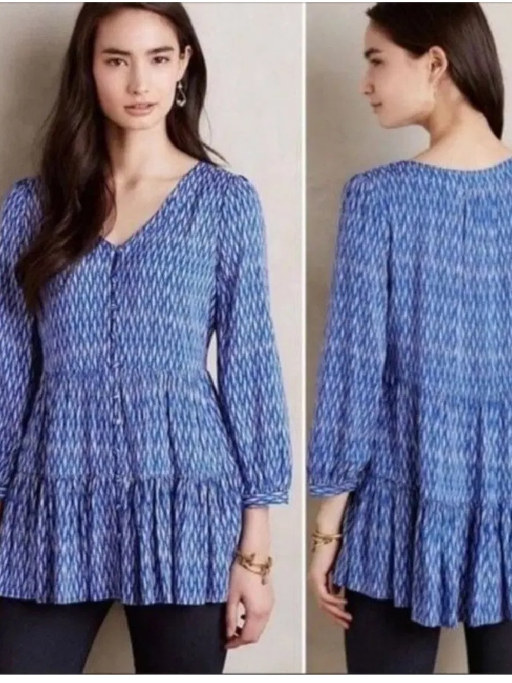 Anthropologie Maeve Lila Printed Ruffle Hem Top Small